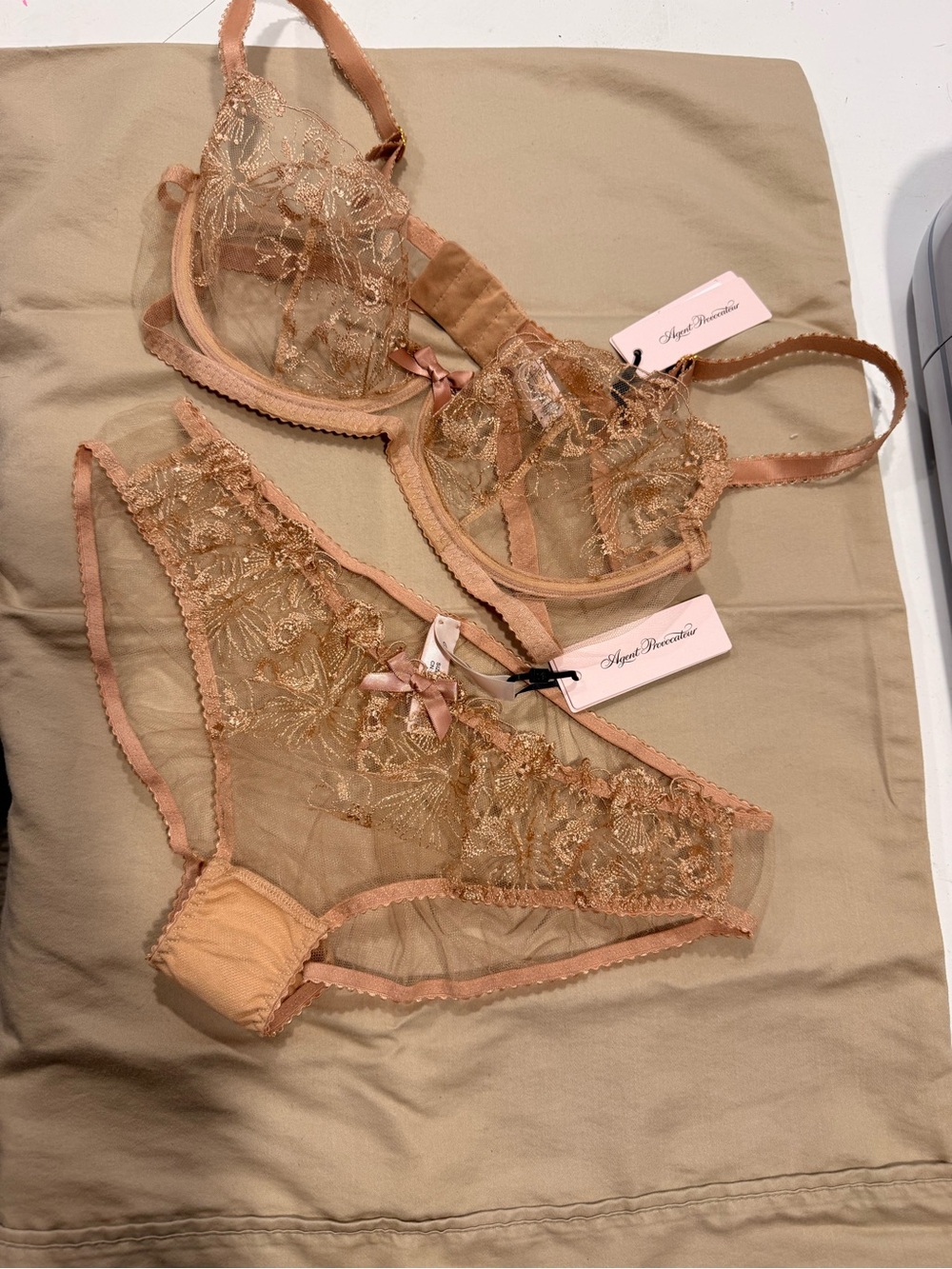 NWT Agent Provocateur Jayne Bra (38C) and Bikini Panties (AP6/XL) in Praline